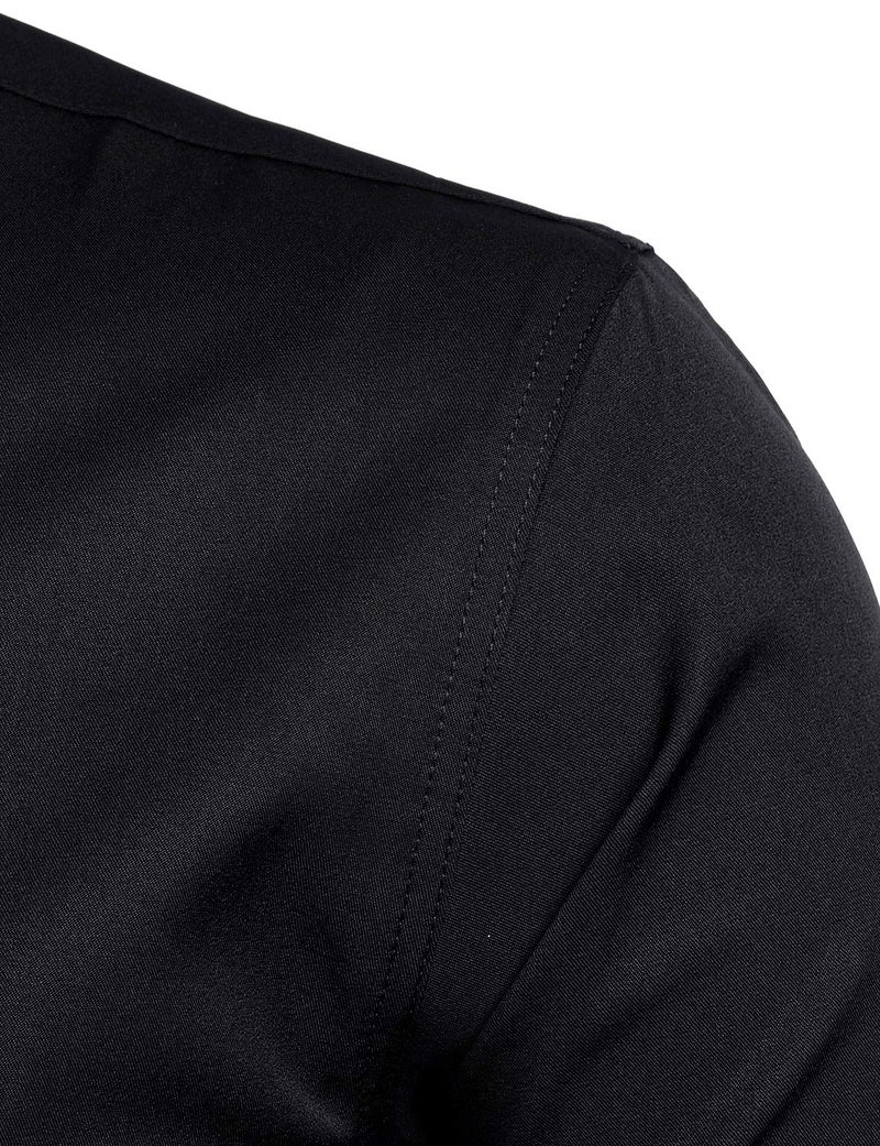 ZEROYAA Mens Hipster Solid Slim Fit Long Sleeve Mandarin Collar Dress Shirts ZLCL08 Solid Black X-Large - Image 4